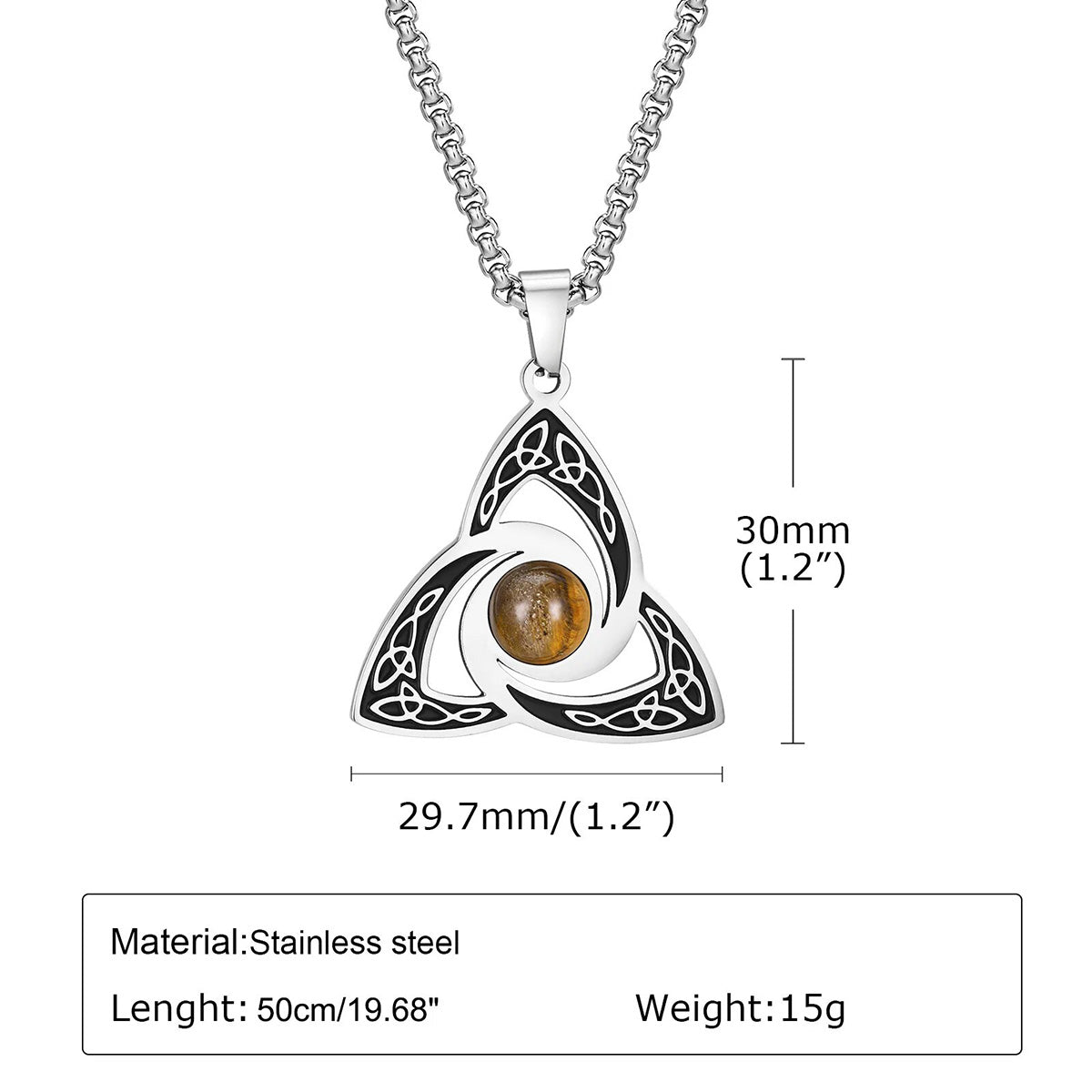 Viking - Ethnic Celtic Knot Necklaces for Men, Stainless Steel Tiger Eye Stone Charm Choker Collar