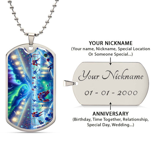 Hockey Dog Tag Necklace - HKD017 - Spectacular Northern Lights NHL Game - Military Ball Chain