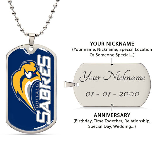 Hockey Dog Tag Necklace - HKD018 - Buffalo Sabres Sports - Military Ball Chain
