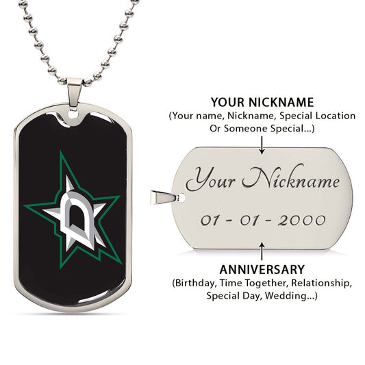 Hockey Dog Tag Necklace - HKD023 - Dallas Stars Sports - Military Ball Chain