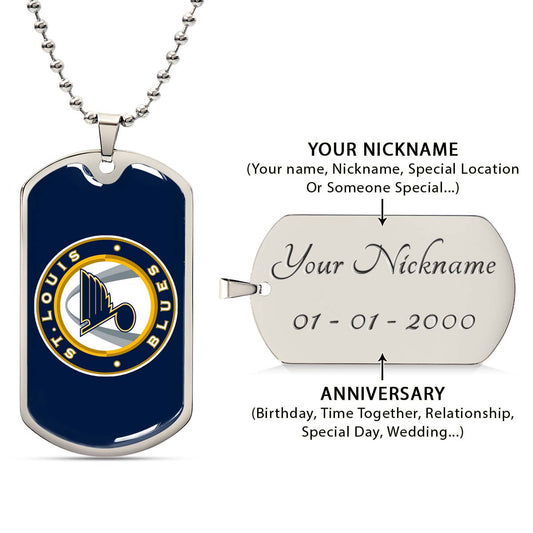 Hockey Dog Tag Necklace - HKD028 - St. Louis Blues Sports - Military Ball Chain