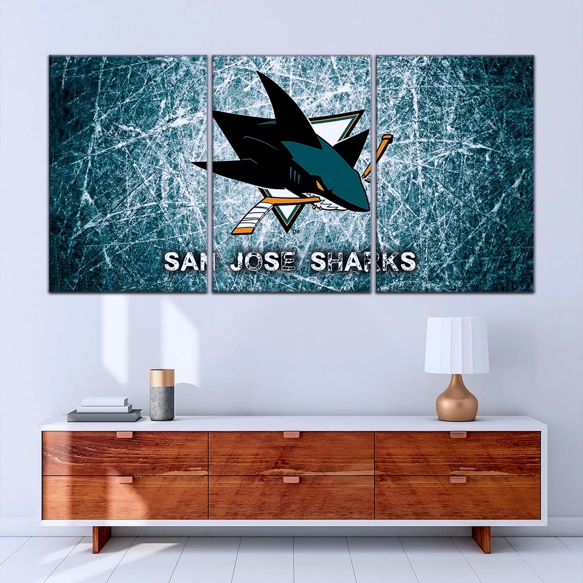 Hockey Canvas Wall Art - IH5033 - San Jose Sharks - Fierce Hockey Spirit on Ice