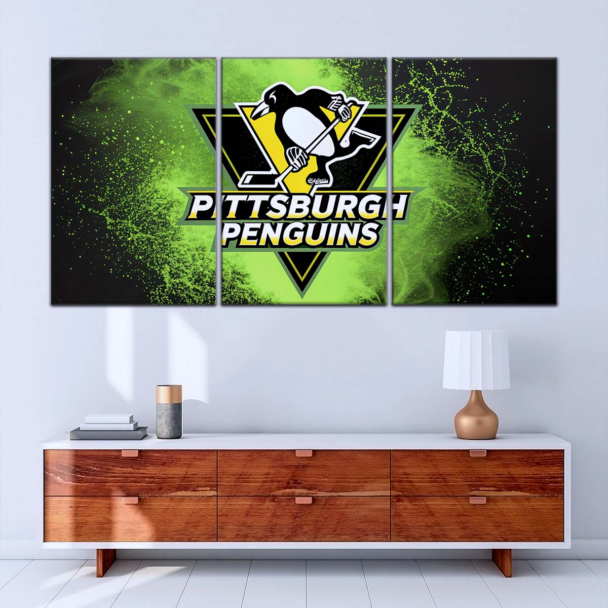 Hockey Canvas Wall Art - IH5034 - Pittsburgh Penguins - Neon Ice Emblem