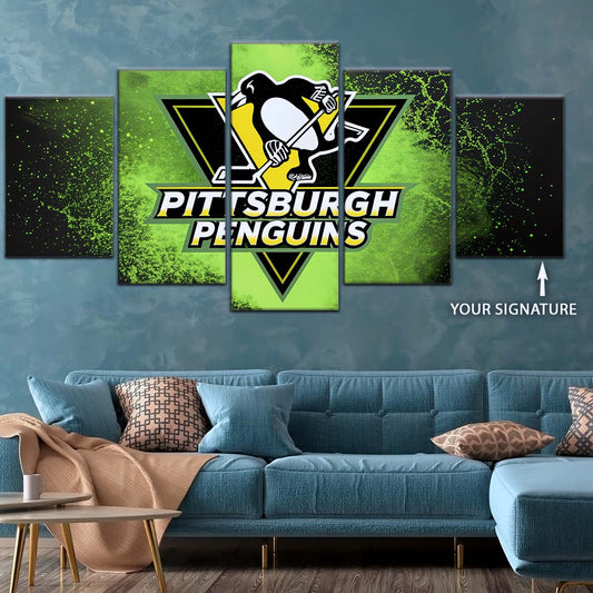 Ice Hockey Team Wall Art - IH5034 - Pittsburgh Penguins - Neon Ice Emblem - Ice Hockey Team Poster - Ice Hockey Team Canvas