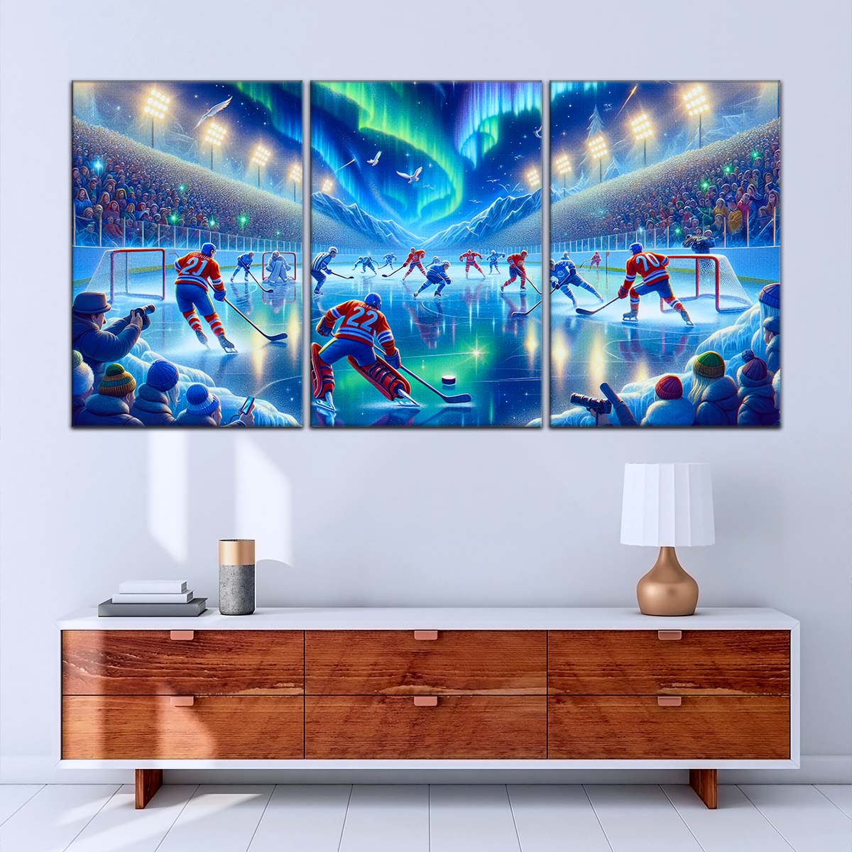 Hockey Canvas Wall Art - IH5040 - Spectacular Northern Lights NHL Game