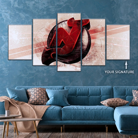 Hockey Canvas Wall Art - IH5024 - New Jersey Devils - Bold Sports Emblem