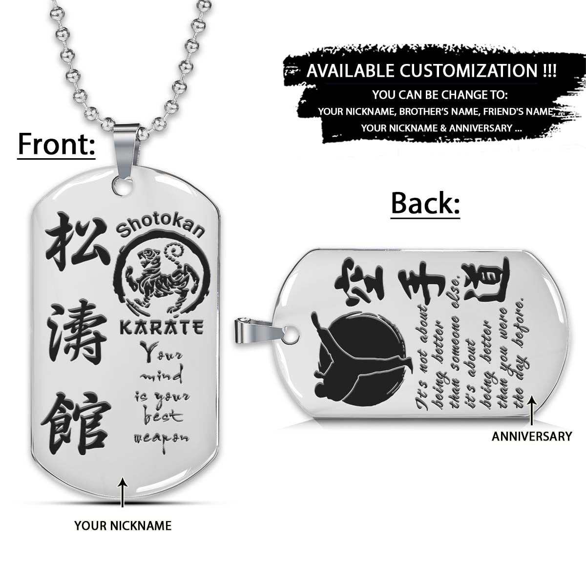 Karate Dog Tag - It's About Being Better Than You Were The Day Before - Shotokan Karate - Karate Necklace - Engrave Dog Tag