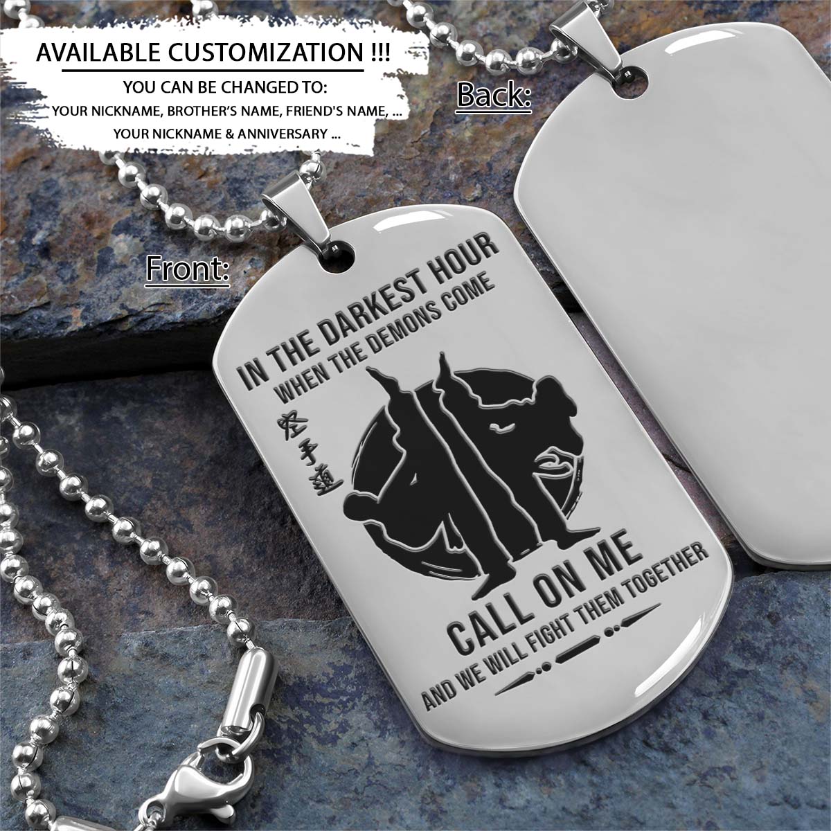Karate Dog Tag - In The Darkest Hour - Karatedo - Shotokan - Kyokushin - Goju-ryu - Uechi-ryu - Wado-ryu - Shito-ryu - Karate Necklace - Engrave Dog Tag