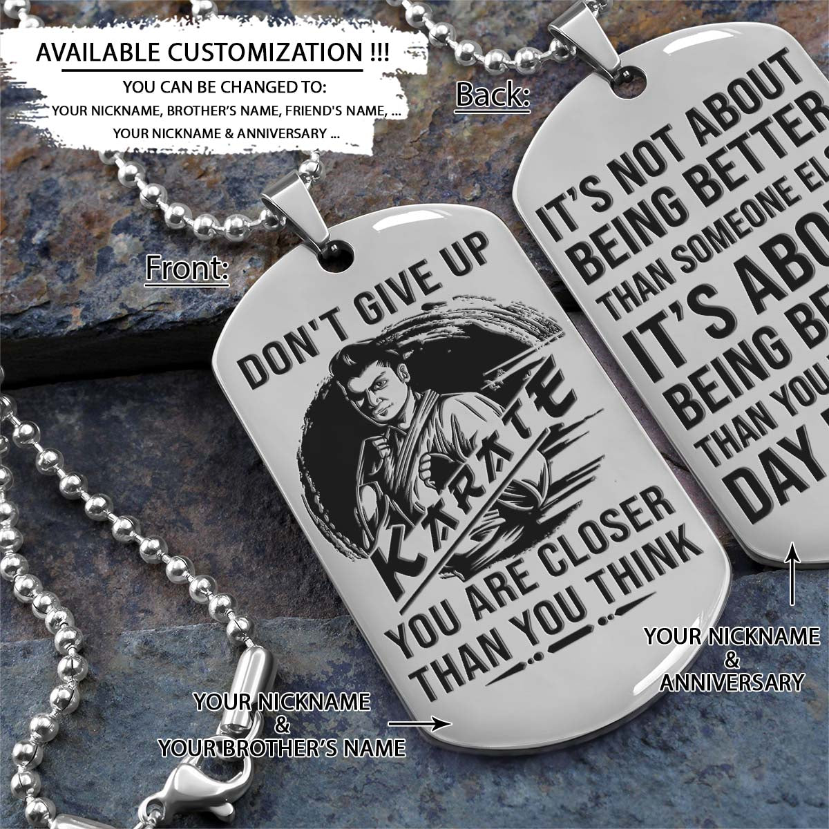 Karate Dog Tag - It's Don't Give Up - It's About Being Better Than You Were The Day Before - Karate Necklace - Engrave Dog Tag