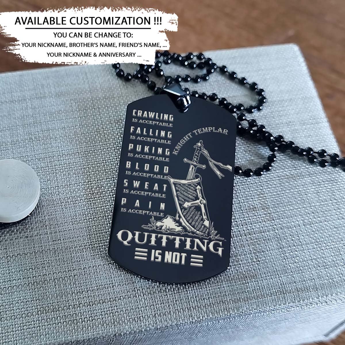 Knight Templar Dog Tag - Quitting Is Not - Crusades - Chivalry - Religious Zeal - Templar Wealth - Mysterious Legacy - Knight Templar Necklace - Engrave Dog Tag