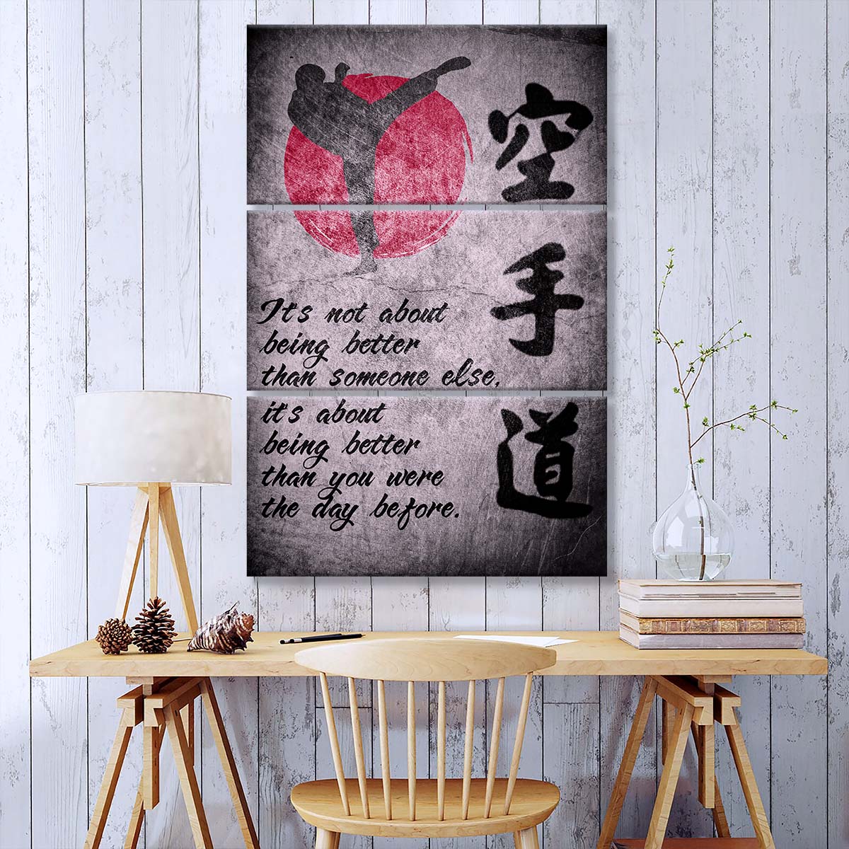 Karate - 3 Piece Wall Art - KA010 - It's About Being Better Than You Were The Day Before - Karate Kanji - Karate Canvas