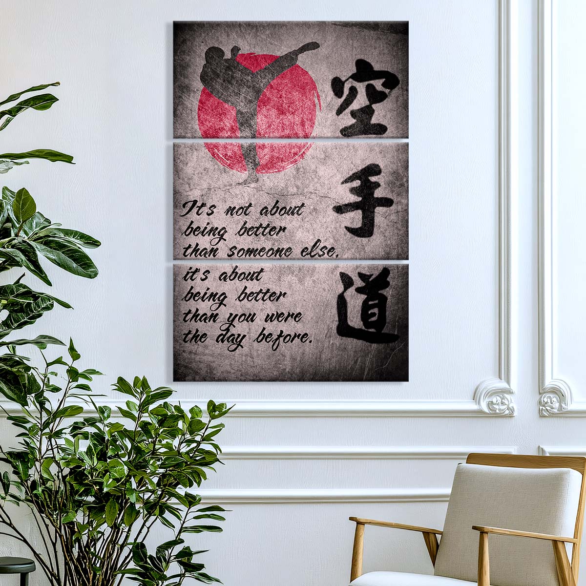 Karate - 3 Piece Wall Art - KA010 - It's About Being Better Than You Were The Day Before - Karate Kanji - Karate Canvas