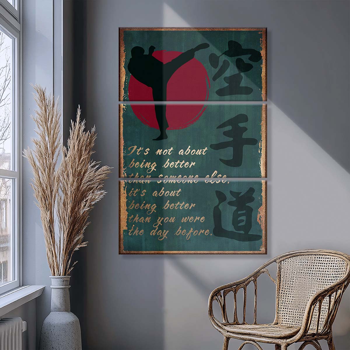 Karate - 3 Piece Wall Art - KA044 - It's About Being Better Than You Were The Day Before - Karate Kanji - Karate Canvas