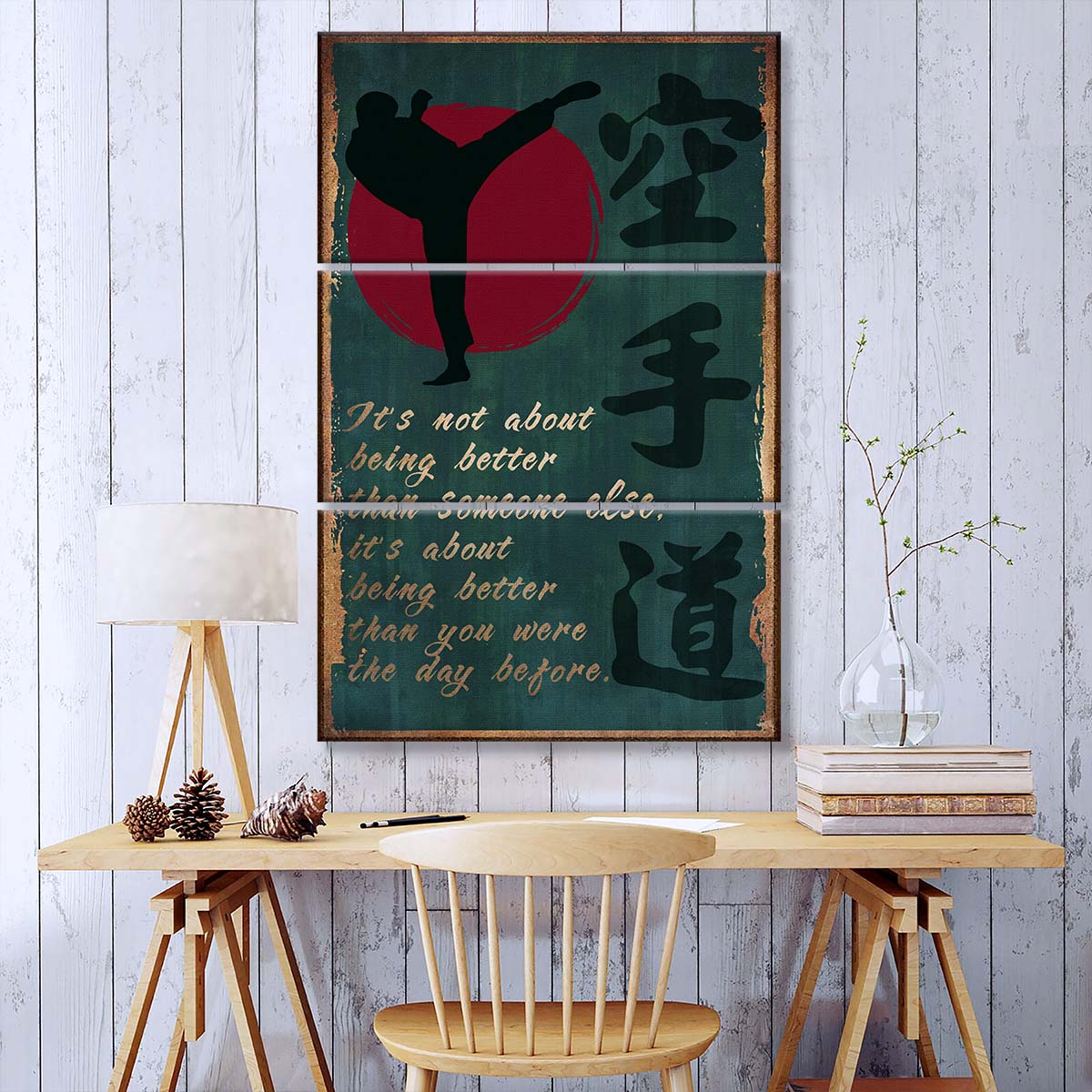 Karate - 3 Piece Wall Art - KA044 - It's About Being Better Than You Were The Day Before - Karate Kanji - Karate Canvas