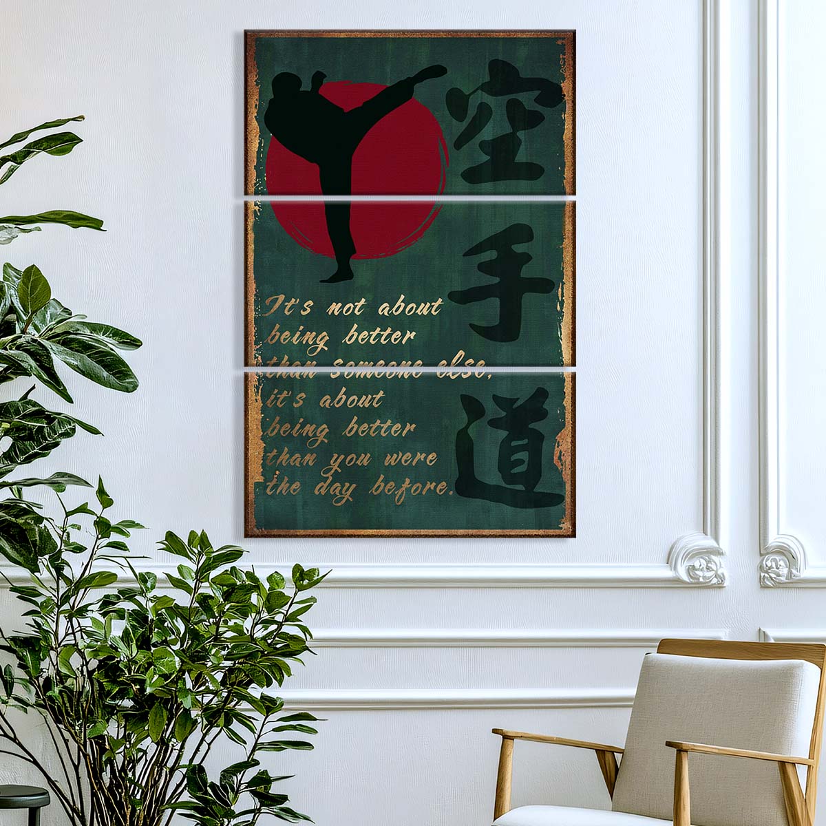 Karate - 3 Piece Wall Art - KA044 - It's About Being Better Than You Were The Day Before - Karate Kanji - Karate Canvas