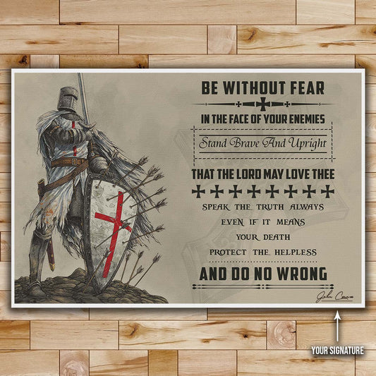 Knight Templar Wall Art - Knight Templar Poster - Knight Templar Canvas - Be Without Fear - KT020 - Horizontal Poster - Horizontal Canvas