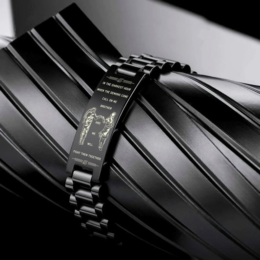Naruto Engraved Black Bracelet - NAB004 - Naruto Uzumaki - Sasuke Uchiha - Call On Me Brother