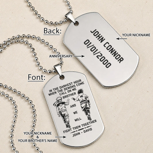 Naruto Engraved Dog Tag Necklace - NAD003 - Naruto Uzumaki - Sasuke Uchiha - Call On Me Brother