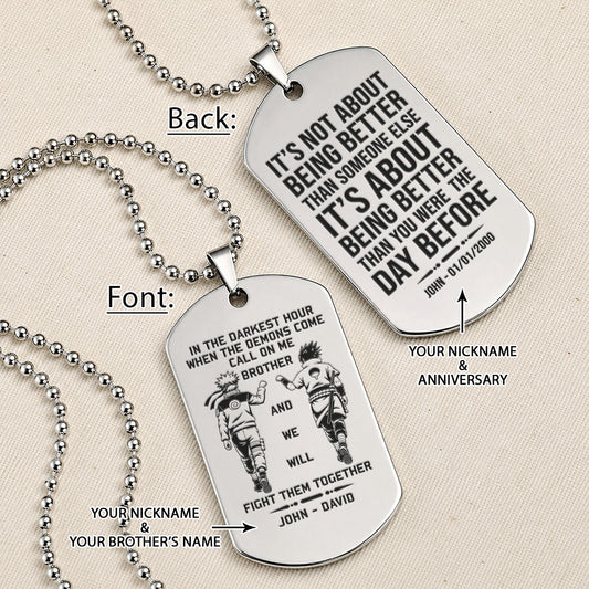 Naruto Engraved Dog Tag Necklace - NAD019 - Naruto Uzumaki - Sasuke Uchiha - Call On Me Brother