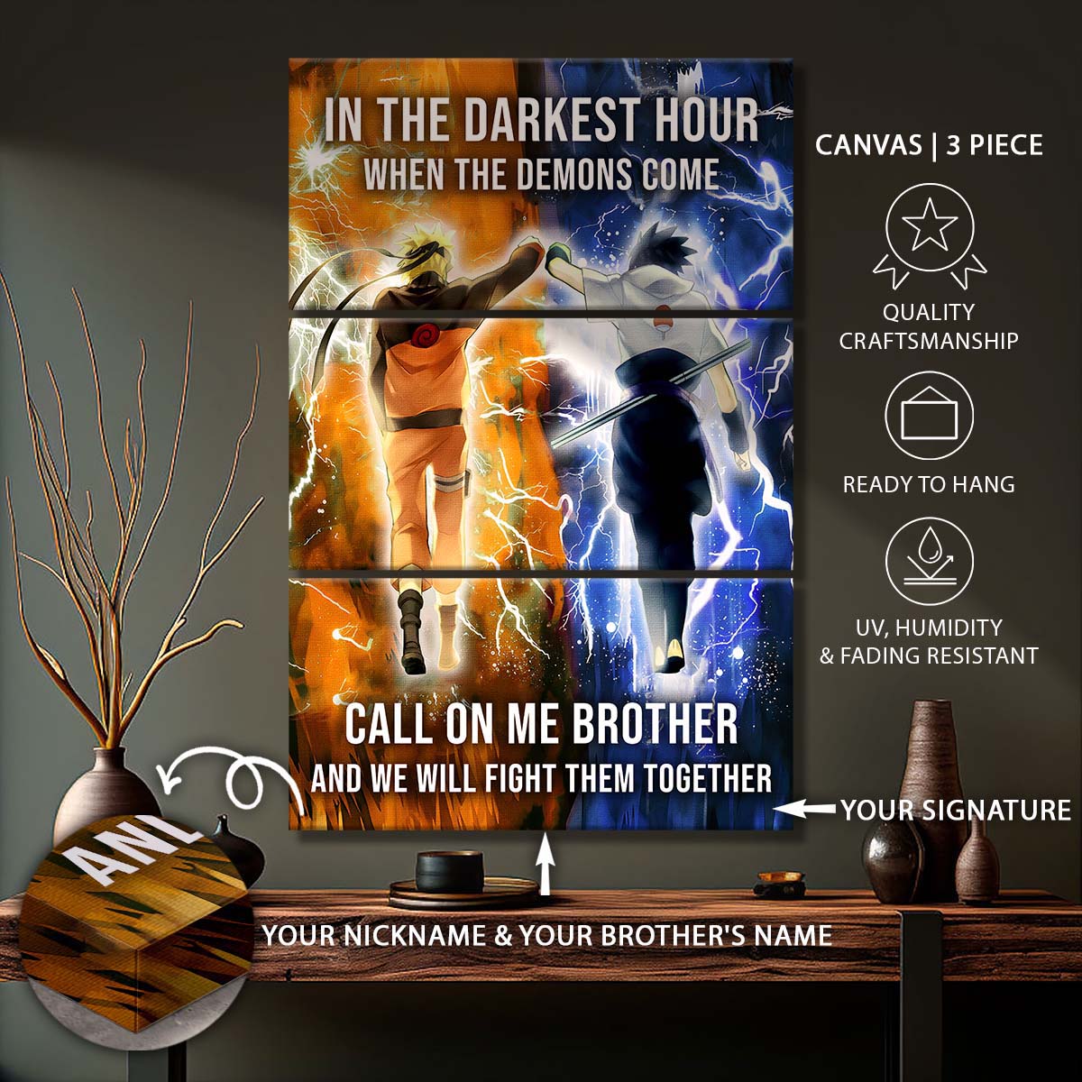 Naruto - 3 Piece Wall Art - NA001 - Call On me Brother - Uzumaki Naruto - Uchiha Sasuke - Naruto Canvas