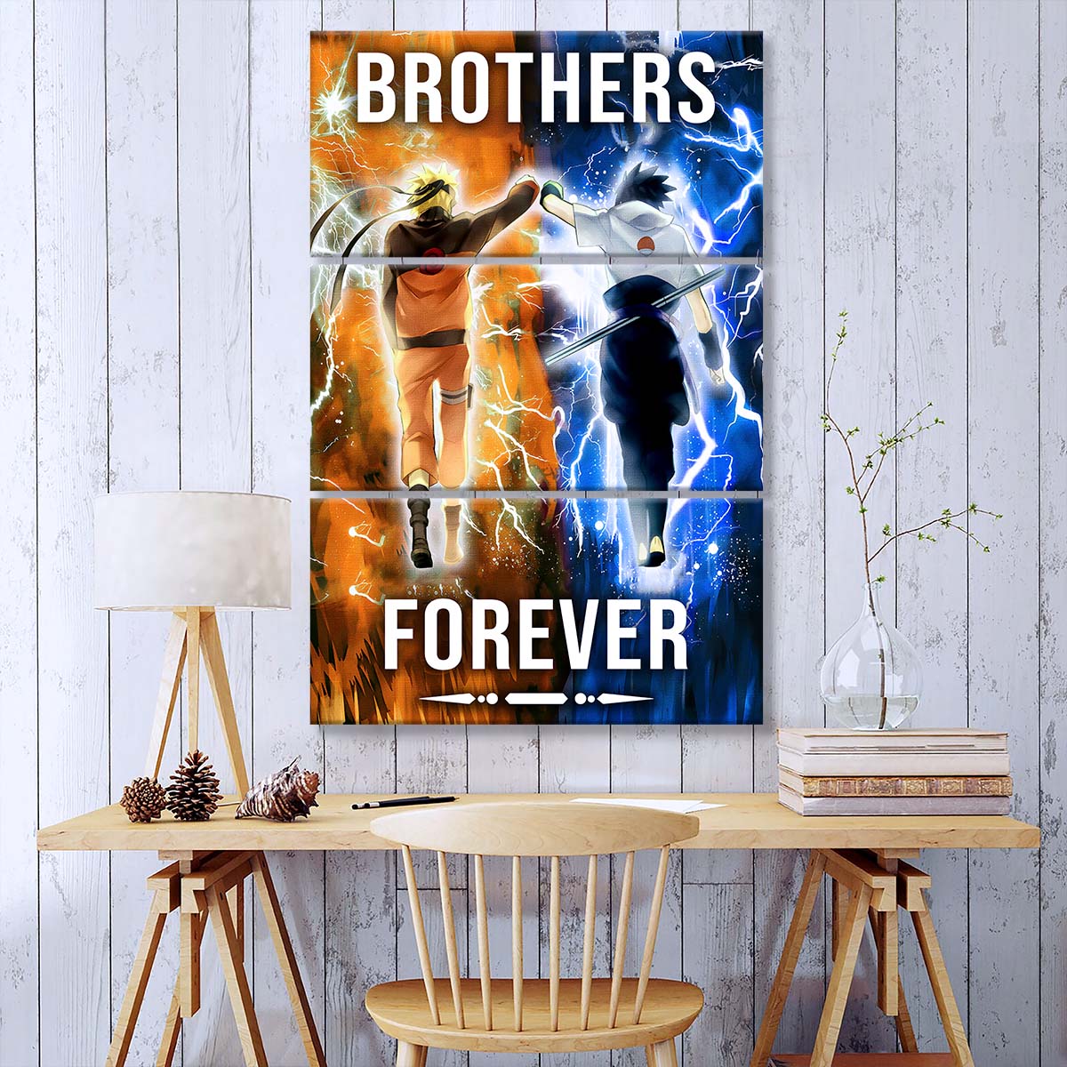 Naruto - 3 Piece Wall Art - NA003 - Brothers Forever - Uzumaki Naruto - Uchiha Sasuke - Naruto Canvas
