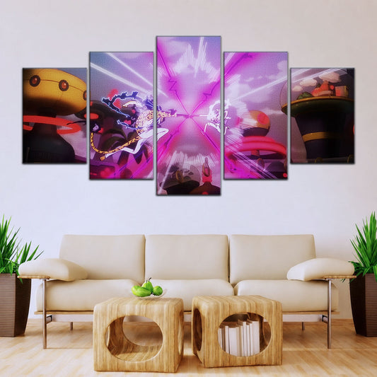One Piece Canvas Wall Art - Luffy Gear 5 Vs Rob Lucci 5 Piece Split Panel Anime Poster - Framed Ready to Hang Living Room & Man Cave Decor - OP5001