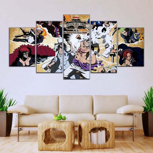 One Piece Canvas Wall Art - Luffy Gear Fifth 5 Piece Split Panel Anime Poster - Framed Ready to Hang Living Room & Man Cave Decor - OP5006
