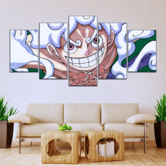 One Piece Canvas Wall Art - Luffy Gear Fifth 5 Piece Split Panel Anime Poster - Framed Ready to Hang Living Room & Man Cave Decor - OP5007