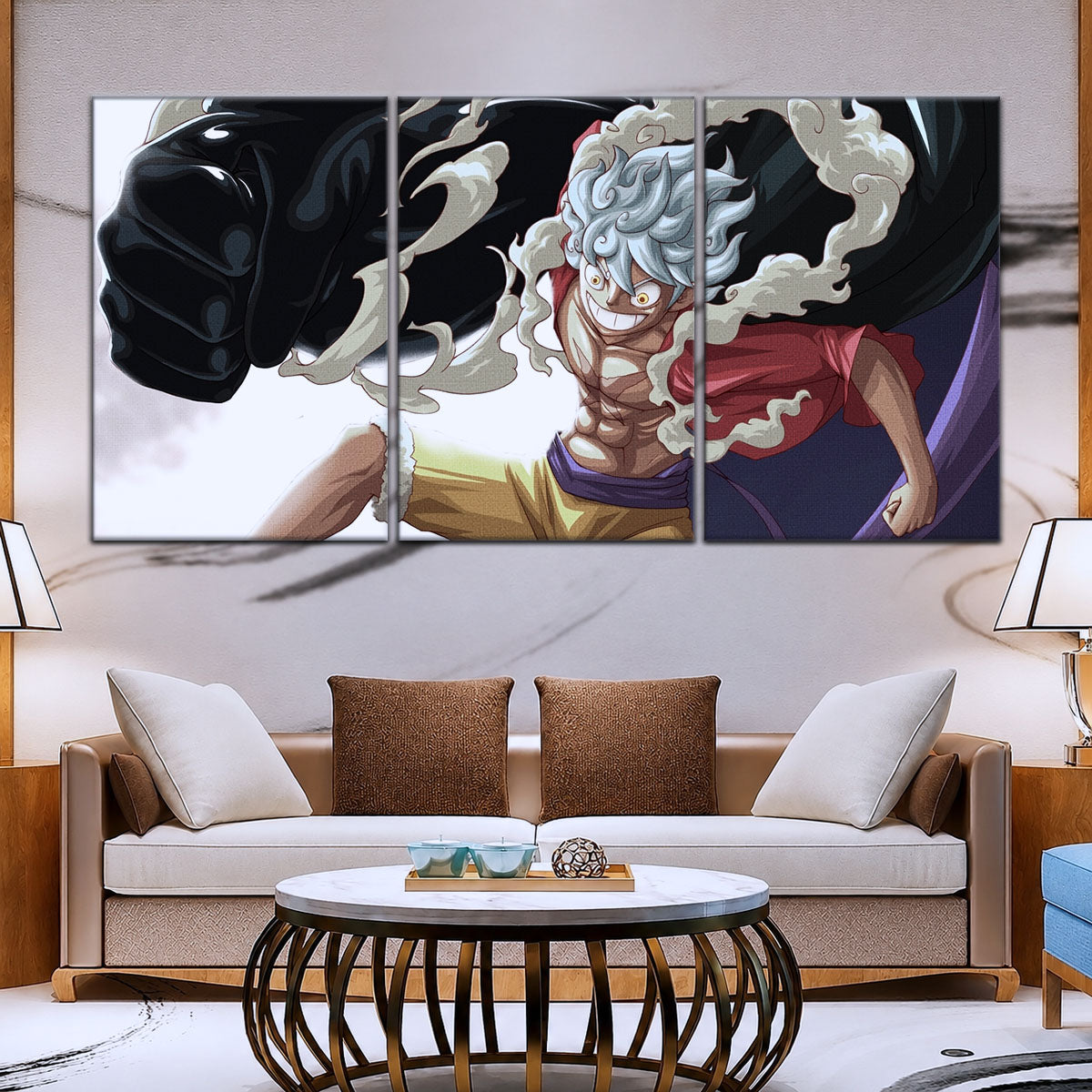 One Piece Canvas Wall Art - Luffy Gear Fifth 5 Piece Split Panel Anime Poster - Framed Ready to Hang Living Room & Man Cave Decor - OP5010