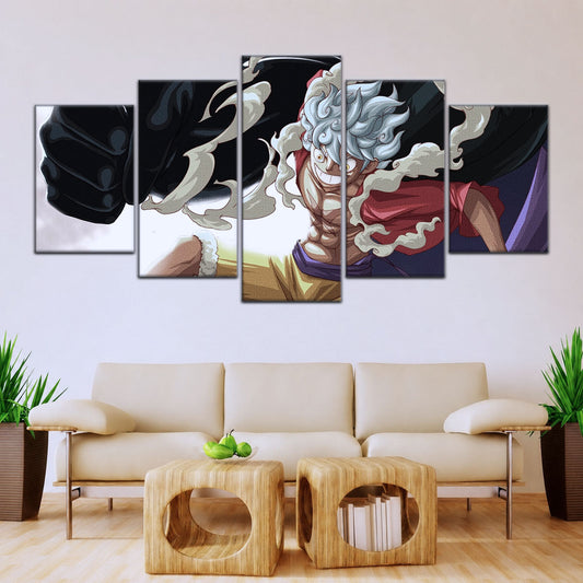 One Piece Canvas Wall Art - Luffy Gear Fifth 5 Piece Split Panel Anime Poster - Framed Ready to Hang Living Room & Man Cave Decor - OP5010