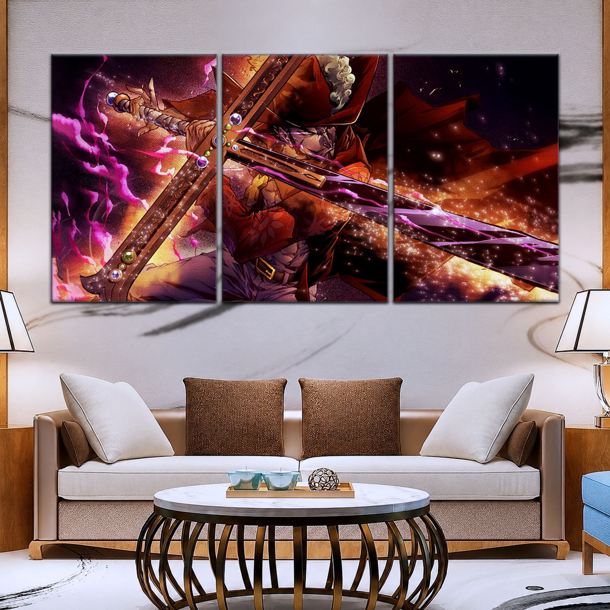 One Piece Canvas Wall Art - Dracule Mihawk 5 Piece Split Panel Anime Poster - Framed Ready to Hang Living Room & Man Cave Decor - OP5020