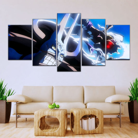 One Piece Canvas Wall Art - Luffy Gear Fifth vs Kaido 5 Piece Split Panel Anime Poster - Framed Ready to Hang Living Room & Man Cave Decor - OP5025
