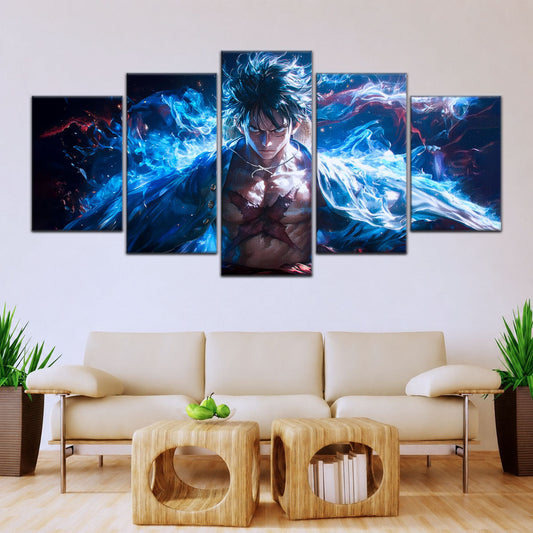 One Piece Canvas Wall Art - Monkey D. Luffy 5 Piece Split Panel Anime Poster - Framed Ready to Hang Living Room & Man Cave Decor - OP5041