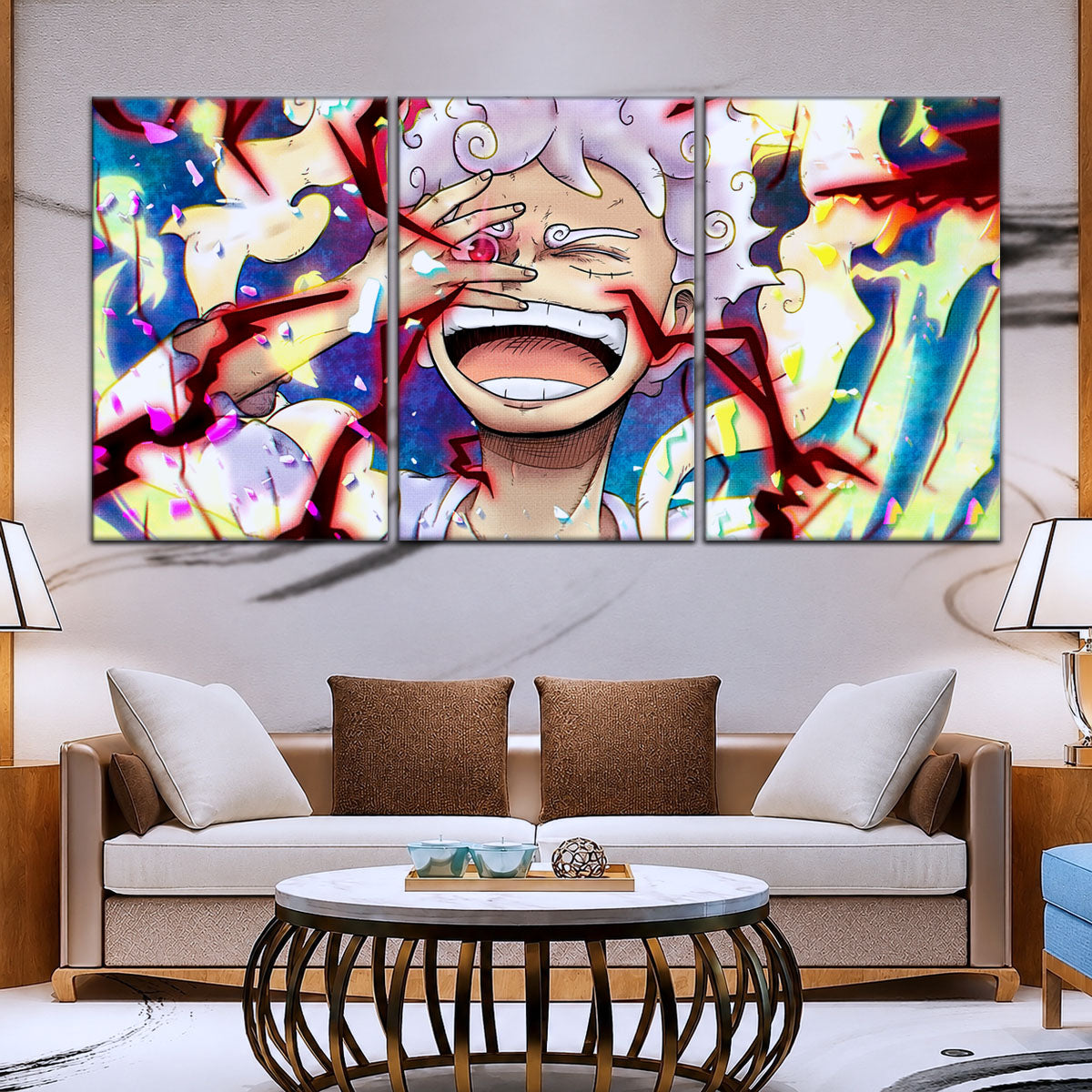 One Piece Canvas Wall Art - Luffy Gear Fifth 5 Piece Split Panel Anime Poster - Framed Ready to Hang Living Room & Man Cave Decor - OP5045