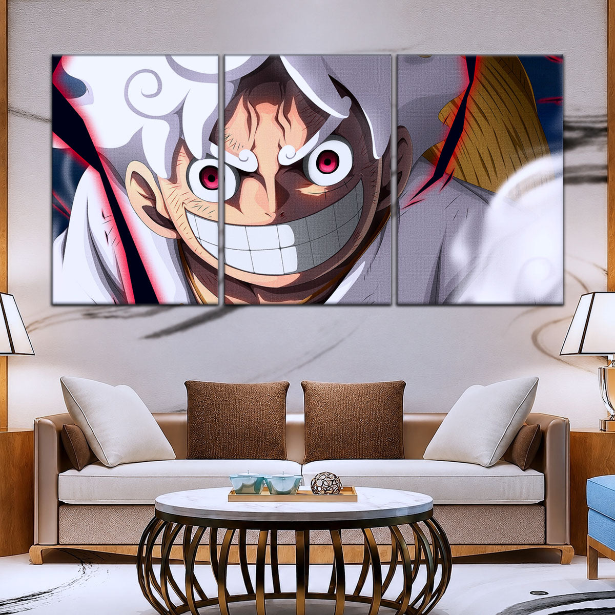One Piece Canvas Wall Art - Luffy Gear Fifth 5 Piece Split Panel Anime Poster - Framed Ready to Hang Living Room & Man Cave Decor - OP5046