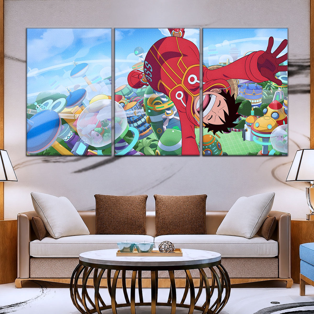 One Piece Canvas Wall Art - Monkey D. Luffy 5 Piece Split Panel Anime Poster - Framed Ready to Hang Living Room & Man Cave Decor - OP5051