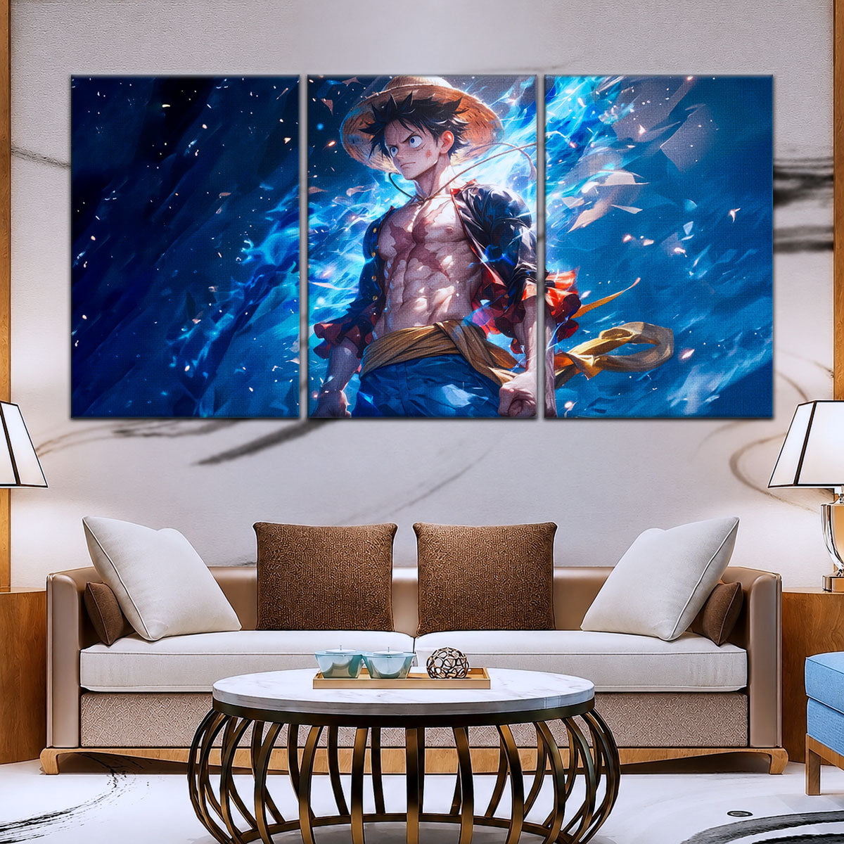 One Piece Canvas Wall Art - Monkey D. Luffy 5 Piece Split Panel Anime Poster - Framed Ready to Hang Living Room & Man Cave Decor - OP5071