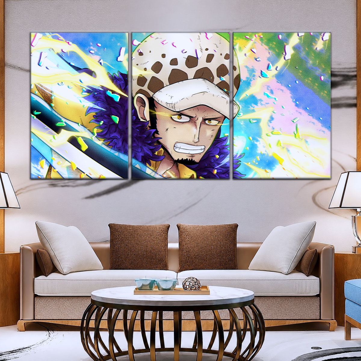One Piece Canvas Wall Art - Trafalgar Law Room Shambles 5 Piece Split Panel Anime Poster - Framed Ready to Hang Living Room & Man Cave Decor - OP5094