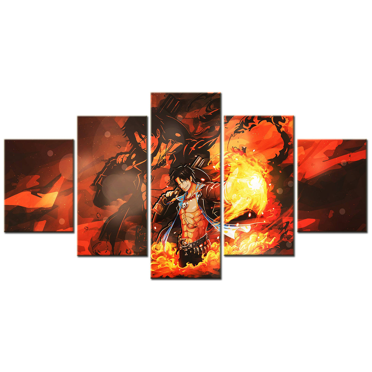 One Piece Canvas Wall Art - Luffy Gomu Gomu no Pistol 5 Piece Split Panel Anime Poster - Framed Ready to Hang Living Room & Man Cave Decor - OP5099
