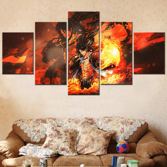 One Piece Canvas Wall Art - Luffy Gomu Gomu no Pistol 5 Piece Split Panel Anime Poster - Framed Ready to Hang Living Room & Man Cave Decor - OP5099
