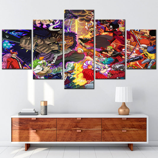 One Piece Wano Arc Canvas Wall Art - OP5138 - Luffy - Zoro - Sanji - Straw Hat Crew vs Kaido