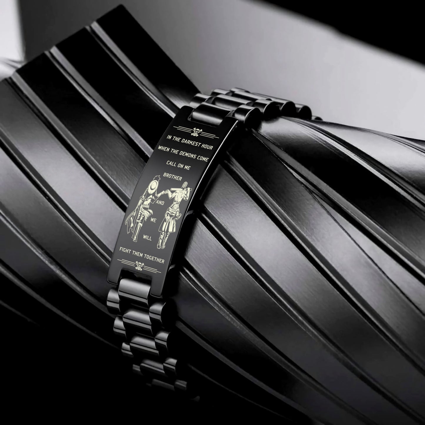 OPB004 - Call On me Brother - Monkey D. Luffy - Roronoa Zoro - One Piece Bracelet - Engrave Black Bracelet