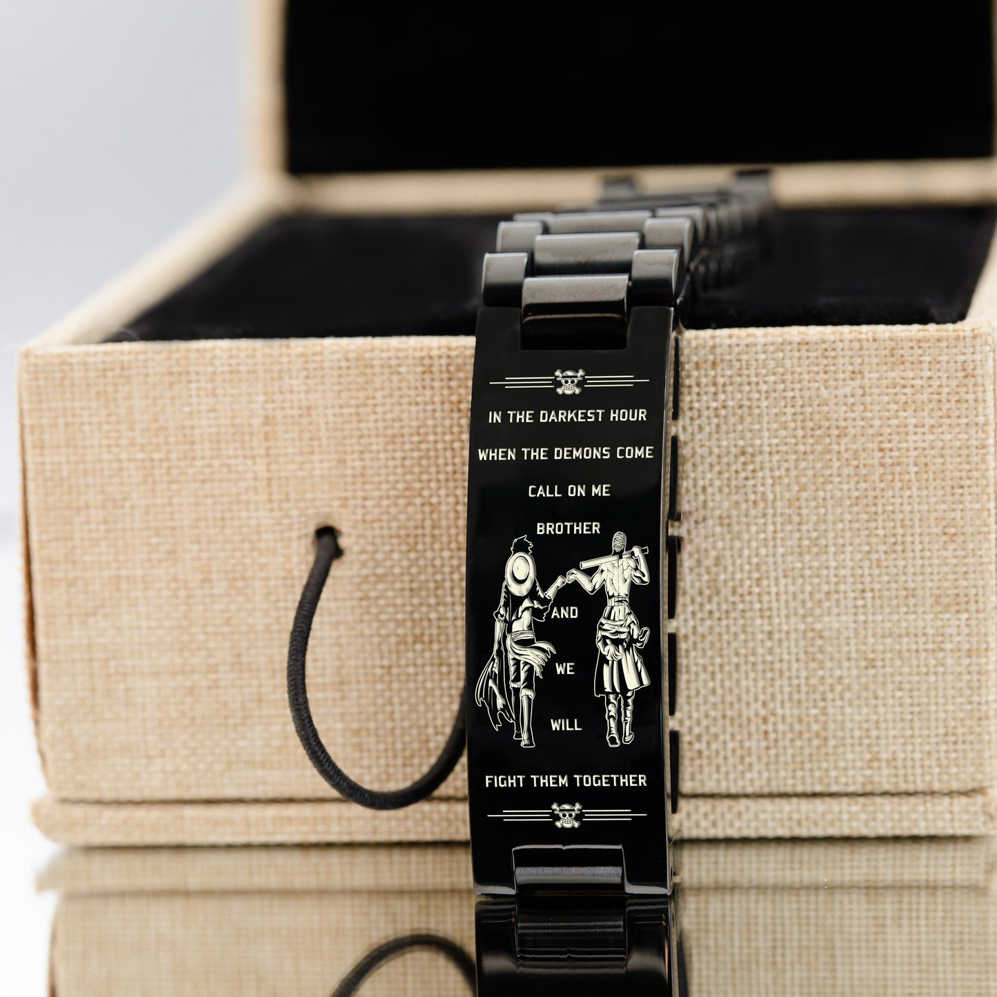 OPB004 - Call On me Brother - Monkey D. Luffy - Roronoa Zoro - One Piece Bracelet - Engrave Black Bracelet