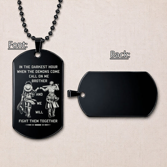 Personalized One Piece Luffy & Zoro Brother Dog Tag Necklace - "Call On Me Brother" Engraved Stainless Steel Military Pendant Gift for Men