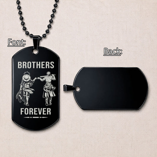 Personalized One Piece Luffy & Zoro Brother Dog Tag Necklace - "Brothers Forever" Engraved Stainless Steel Military Pendant Gift for Men