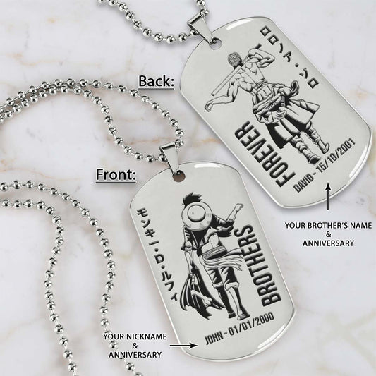 One Piece Dog Tag - Brothers Forever - Monkey D. Luffy - Roronoa Zoro - One Piece Necklace - Engrave Dog Tag