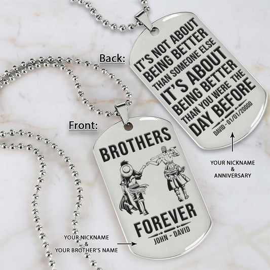 One Piece Dog Tag - Brothers Forever - It's About Being Better Than You Were The Day Before - Monkey D. Luffy - Roronoa Zoro - One Piece Necklace - Engrave Dog Tag