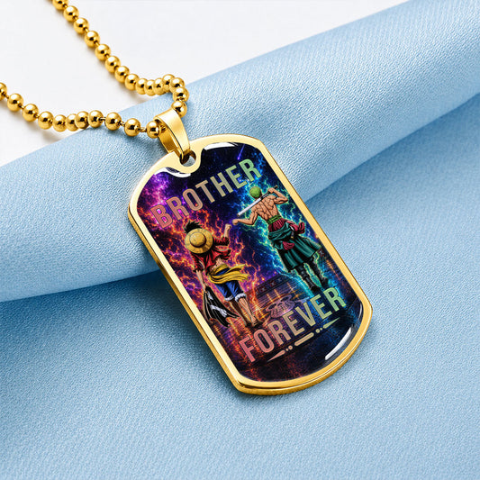 Personalized One Piece Luffy & Zoro Brother Dog Tag Necklace - Brother Forever - Stainless Steel Military Pendant Gift for Men - OPDL007