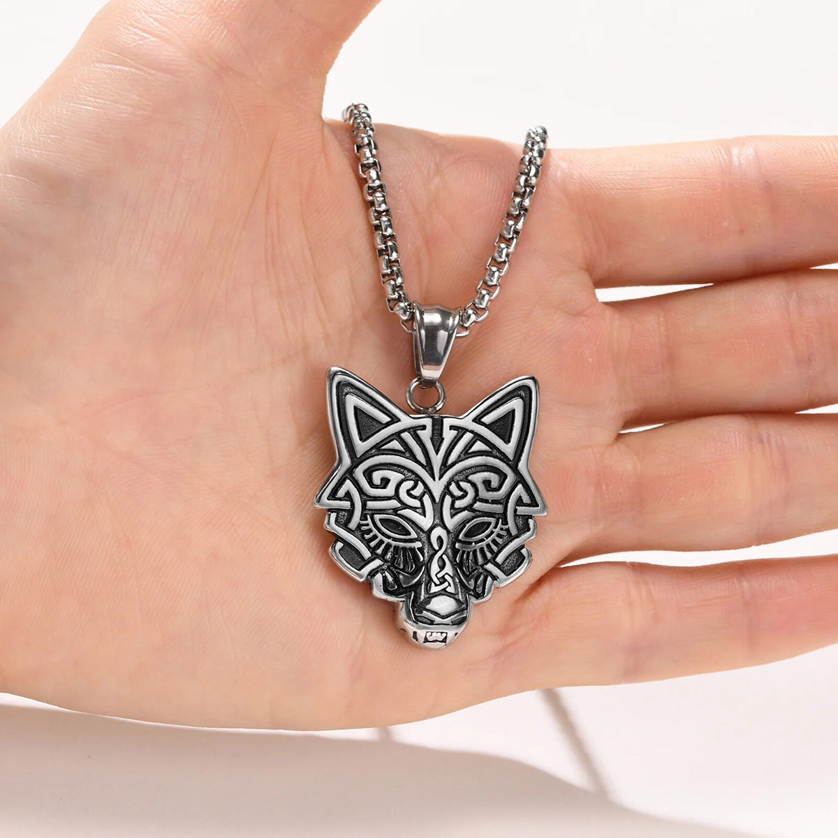 Viking - Rock Punk Wolf Head Necklaces for Men, Solid Stainless Steel Material Viking Animal Style Pendant