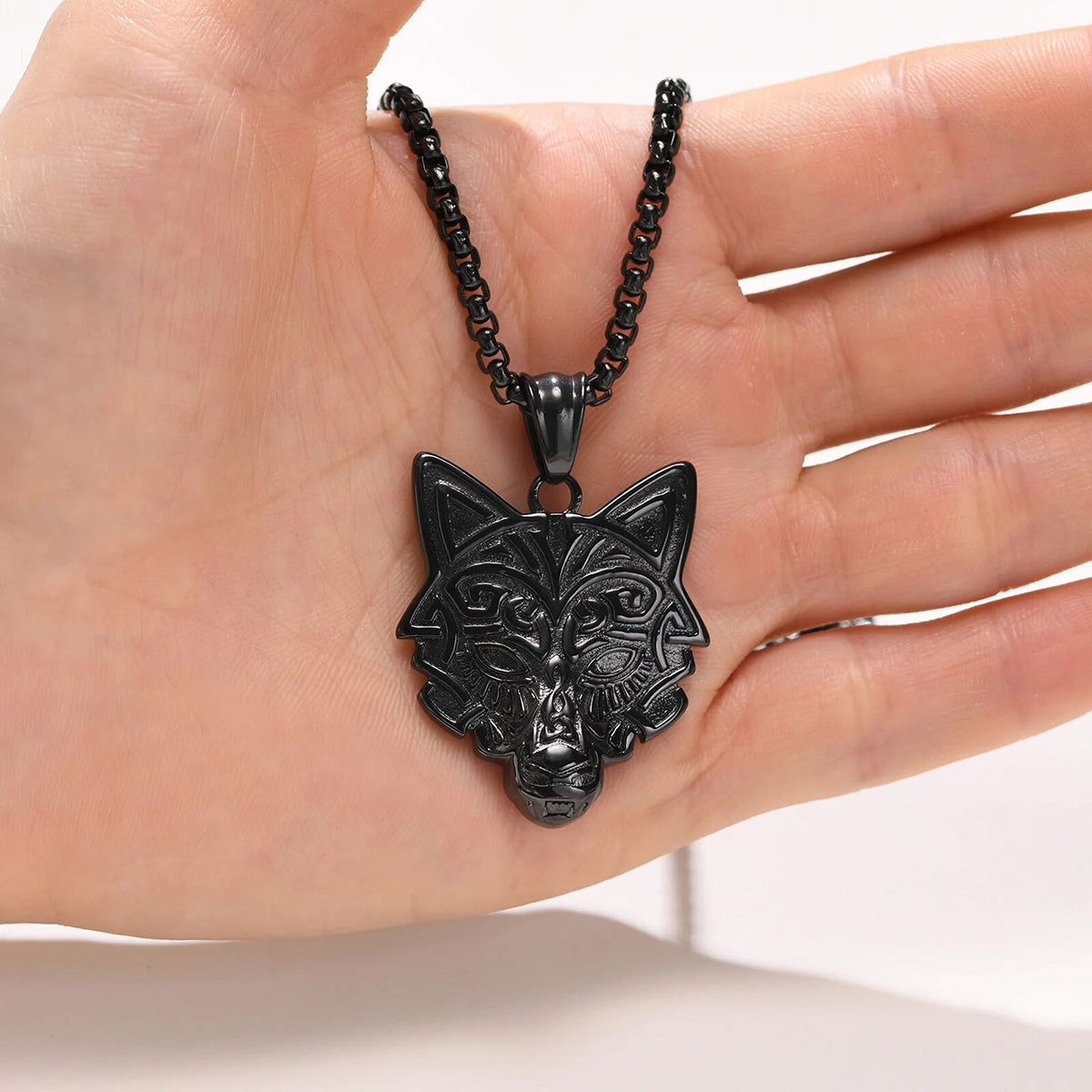 Viking - Rock Punk Wolf Head Necklaces for Men, Solid Stainless Steel Material Viking Animal Style Pendant